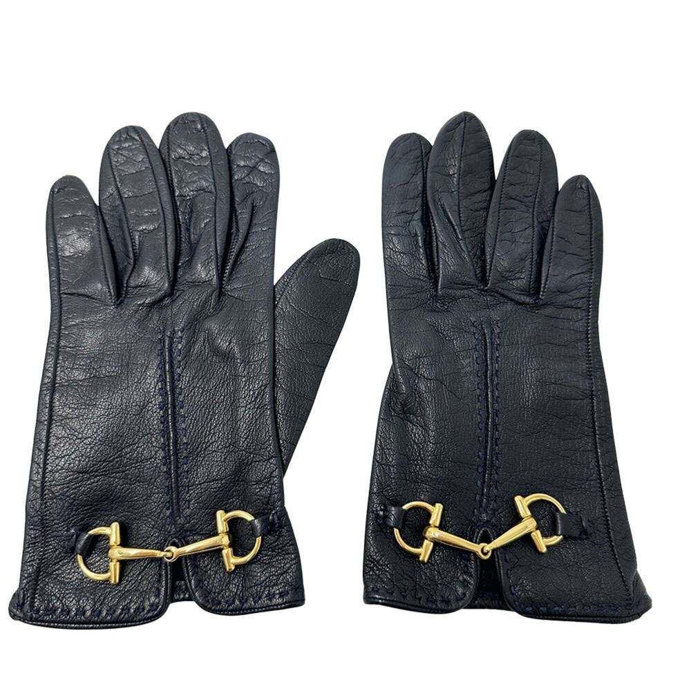 Gucci women's leather gloves with horsebit detail, black. - Picture 2 of 7